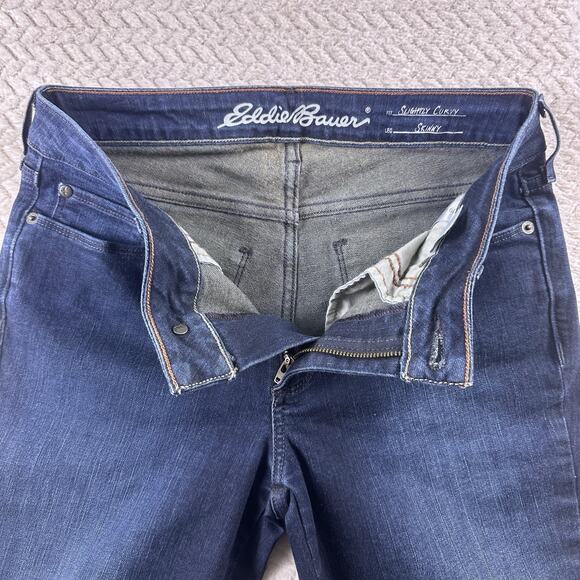 Women's Eddie Bauer Slightly Curvy Skinny Zip Ankle Dark Wash Denim Jeans Sz 2 - Picture 3 of 15
